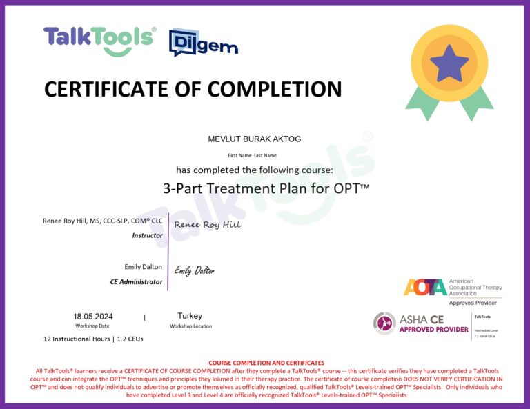 Sense'de TalkTools Oral Motor Değerlendirme ve Terapi Planlama Programı(OPT) uygulanmakta